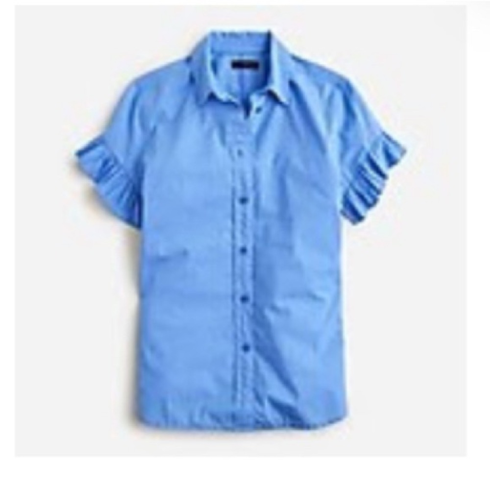 NWT J.Crew CLASSIC-FIT LIGHTWEIGHT COTTON POPLIN RUFFLE-SLEEVE SHIRT